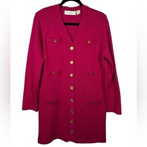 DANA BUCHMAN Dresses Vintage Women's Wool Blend Button Up Pink Sweater Dress Med